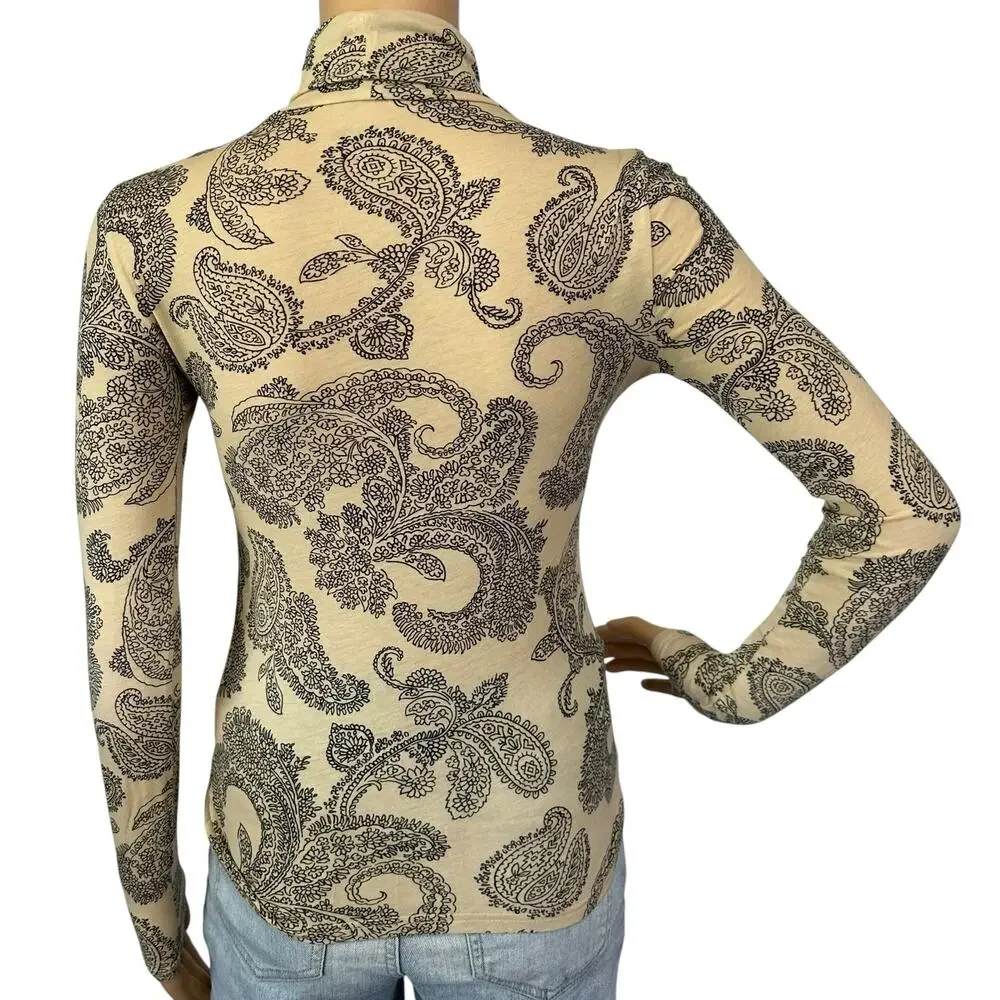 J. Crew Feather Jersey Turtleneck Top in Paisley Candlelight CP723 Size XXS